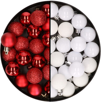 Cosy&Trendy Kleine kunststof kerstversiering 40x stuks set en 3 cm kerstballen in het wit en rood