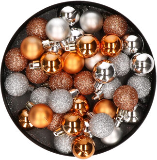 Cosy&Trendy Kleine kunststof kerstversiering 40x stuks set en 3 cm kerstballen in het zilver en koper - Kerstbal Koperkleurig