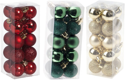 Cosy&Trendy Kleine kunststof kerstversiering 60x stuks set en 3 cm kerstballen in het rood-goud-groen - Kerstbal Multikleur