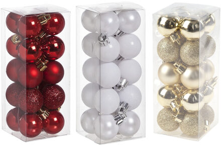 Cosy&Trendy Kleine kunststof kerstversiering 60x stuks set en 3 cm kerstballen in het rood-goud-wit - Kerstbal Multikleur