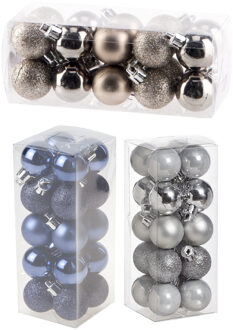 Cosy&Trendy Kleine kunststof kerstversiering 60x stuks set en 3 cm kerstballen in het zilver-champagne-blauw