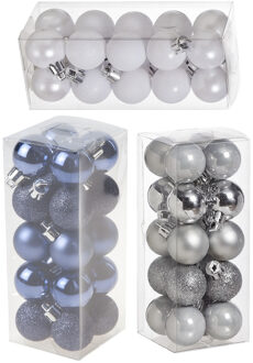 Cosy&Trendy Kleine kunststof kerstversiering 60x stuks set en 3 cm kerstballen in het zilver-wit-blauw