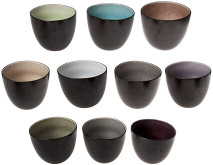 Cosy&Trendy koffie / thee kopjes - zonder oor - 10x stuks - aardewerk - zwart - 23 cl