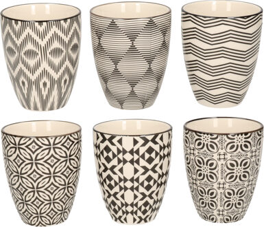Cosy&Trendy Koffiekopjes Nikko - 6x stuks - zwart met wit - 250 ml