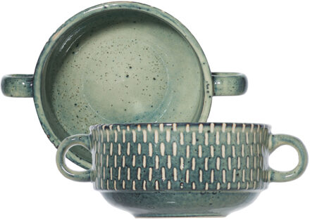 Cosy&Trendy Kommetjes/schaaltjes voor dessert/soep/ontbijt - 2x - Keramiek - D11 x 6 cm - groen print