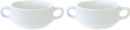 Cosy&Trendy Kommetjes/schaaltjes voor dessert/soep/ontbijt - 2x - Porselein - D10 x 5.5 cm - wit - stapelbaar