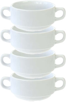 Cosy&Trendy Kommetjes/schaaltjes voor dessert/soep/ontbijt - 4x - Porselein - D10 x 5.5 cm - wit - stapelbaar