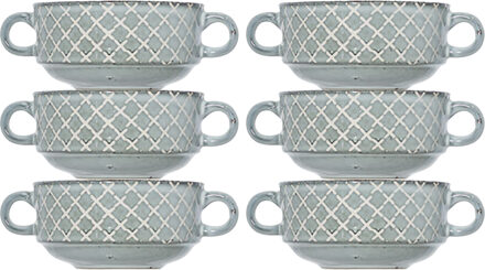 Cosy&Trendy Kommetjes/schaaltjes voor dessert/soep/ontbijt - 6x - Keramiek - D11 x 6 cm - blauw print