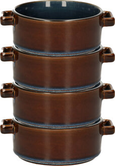 Cosy&Trendy Kommetjes/schaaltjes voor dessert/soep/ontbijt - 6x - Porselein - D13 x 5.5 cm - blauw/bruin