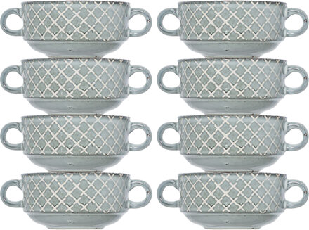 Cosy&Trendy Kommetjes/schaaltjes voor dessert/soep/ontbijt - 8x - Keramiek - D11 x 6 cm - blauw print