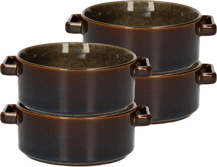 Cosy&Trendy Kommetjes/schaaltjes voor dessert/soep/ontbijt - 8x - Porselein - D13 x 5.5 cm - groen/bruin