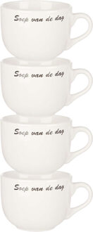 Cosy&Trendy Kommetjes/soepkommen voor soep/ontbijt - 4x - Keramiek - D10 x 8 cm - wit - stapelbaar