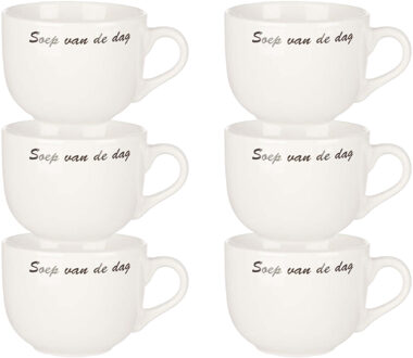 Cosy&Trendy Kommetjes/soepkommen voor soep/ontbijt - 6x - Keramiek - D10 x 8 cm - wit - stapelbaar