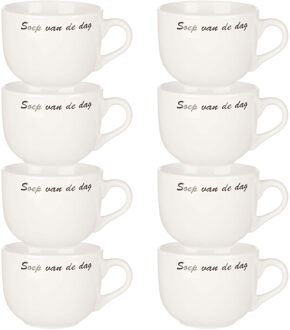 Cosy&Trendy Kommetjes/soepkommen voor soep/ontbijt - 8x - Keramiek - D10 x 8 cm - wit - stapelbaar