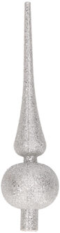 Cosy&Trendy Kunststof piek/kerstboom topper glitter zilver H23 cm - kerstboompieken Zilverkleurig