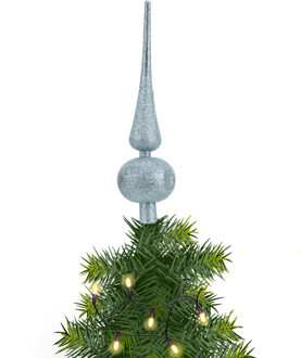 Cosy&Trendy Kunststof piek lichtblauw met glitters H23 cm - kerstboompieken