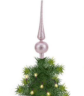 Cosy&Trendy Kunststof piek lichtroze met glitters H23 cm - kerstboompieken