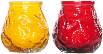 Cosy&Trendy Lowboy set - 6 kaarsen - 7 cm - rood geel - binnen en buiten - 17 branduren