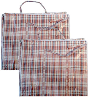 Cosy&Trendy Mega grote XXL boodschappentas / dekentas - Set van 2x stuks - rood geruit - 65 x 30 cm - kunststof