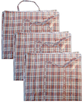 Cosy&Trendy Mega grote XXL boodschappentas / dekentas - Set van 3x stuks - rood geruit - 65 x 30 cm - kunststof