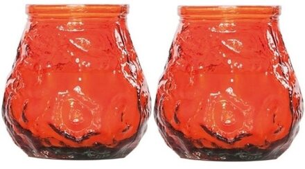 Cosy&Trendy Mini lowboy tafelkaars - 2x - oranje - 7 cm - 17 branduren - kaars - glazen houder
