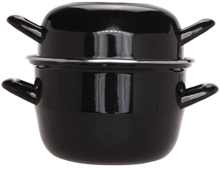 Cosy&Trendy Mosselpan/pot - emaille - zwart - 26 x 21 x 16 cm - 2,8 Liter