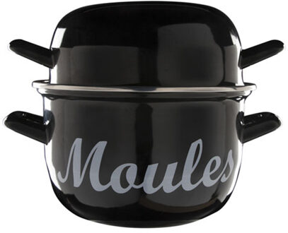 Cosy&Trendy Mosselpan/pot - emaille - zwart - Moules - D18 cm - 2,8 liter