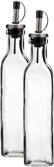 Cosy&Trendy Olie en azijn flessen - 2x - glas - 300 ml - schenktuit - afsluitbare dop