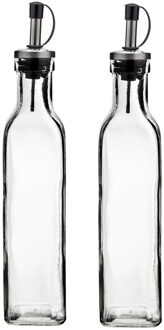 Cosy&Trendy Olie en azijn flessen - 2x - glas - 300 ml - schenktuit - afsluitbare dop