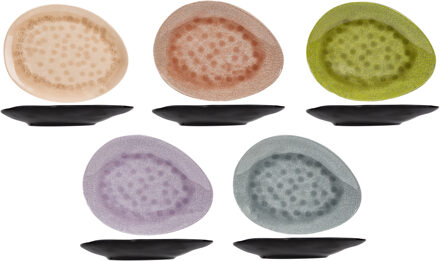 Cosy&Trendy Ontbijtbordjes / gebaksbordjes Streetfood - 10x - melamine - multi kleuren - 15 x 12 c