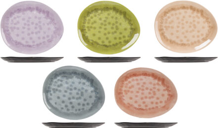 Cosy&Trendy Ontbijtbordjes / gebaksbordjes Streetfood - 6x - melamine - multi kleuren - 20 x 18 cm