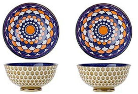 Cosy&Trendy Oosterse serveerschaal - 4x - rond - 12 cm - porselein - soepkom - diep bord