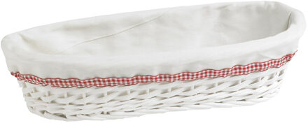 Cosy&Trendy Ovale broodmand/serveermand wit riet/stof L42 x B18 x H9 cm - broodmand