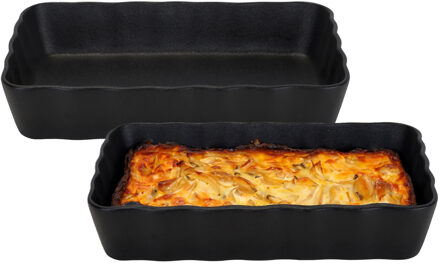 Cosy&Trendy Ovenschaal - 2x - zwart - 1,5 L - 21 x 14 cm - aardewerk - serveerschalen
