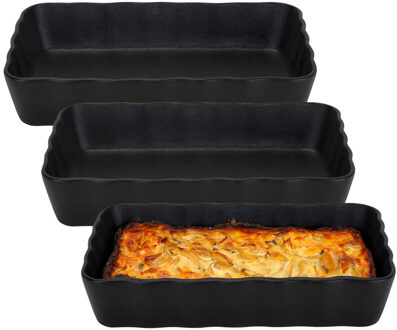 Cosy&Trendy Ovenschaal - 3x - zwart - 1,5 L - 21 x 14 cm - aardewerk - serveerschalen