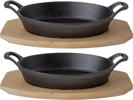 Cosy&Trendy Ovenschaal - 4x stuks - gratinschaal - gietijzer - op houten plank - 30x17x5 cm