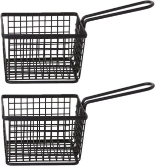 Cosy&Trendy Patat/snack serveermandje/frietmandje - 2x stuks - zwart - L12 x B10 x H9 cm