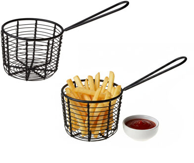 Cosy&Trendy Patatmandje - zwart - metaal - snackmandje - D4xH8 cm