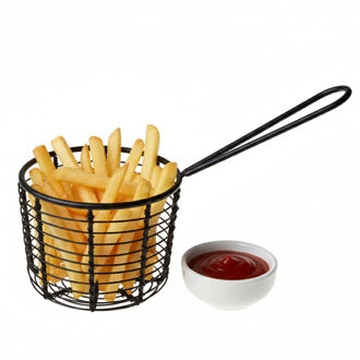 Cosy&Trendy Patatmandje - zwart - metaal - snackmandje - D8xH8 cm