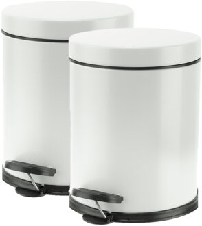 Cosy&Trendy Pedaalemmer - 2x - wit - RVS - 5 l - 24 cm