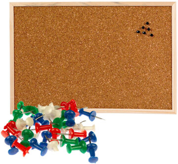 Cosy&Trendy Prikbord van kurk - 58 x 39 cm - inclusief 40x gekleurde punt punaises - memobord - thuis - kantoor