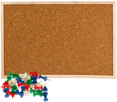 Cosy&Trendy Prikbord van kurk - 60 x 45 cm - inclusief 40x gekleurde punt punaises - memobord - thuis - kantoor