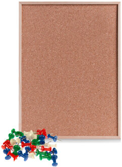 Cosy&Trendy Prikbord van kurk - 80 x 60 cm - inclusief 40x gekleurde punt punaises - memobord - thuis - kantoor