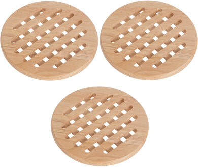 Cosy&Trendy ronde pannen onderzetters - Set van 3x stuks - hout - Dia 19 cm - 1 cm hoog Bruin
