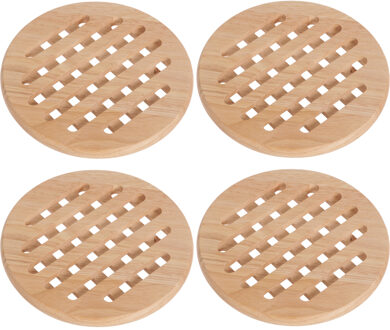 Cosy&Trendy ronde pannen onderzetters - Set van 4x stuks - hout - Dia 19 cm - 1 cm hoog Bruin