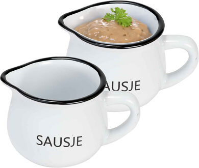 Cosy&Trendy Saus schenk kannetje - 2x - porselein - wit - 7 x 6 cm - schenktuit/handvat