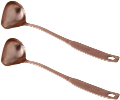 Cosy&Trendy Sauslepel - 2x stuks - koperkleurig - opscheplepel - RVS - 26 cm
