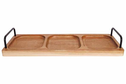Cosy&Trendy Serveerplank - acacia hout - 3-vaks - 41 x 14 cm - high tea/borrel - serveren