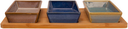 Cosy&Trendy Serveerplank bamboe - 1x - met 3 luxe schaaltjes - 31 x 15 cm - tapas em saus schaaltj
