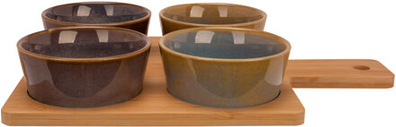 Cosy&Trendy Serveerplank bamboe - 31 x 22 cm - met 4 luxe hapjes/saus/tapas schaaltjes